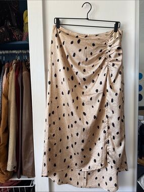 NASTY GAL Satin Spot Ruched Side Midi Skirt